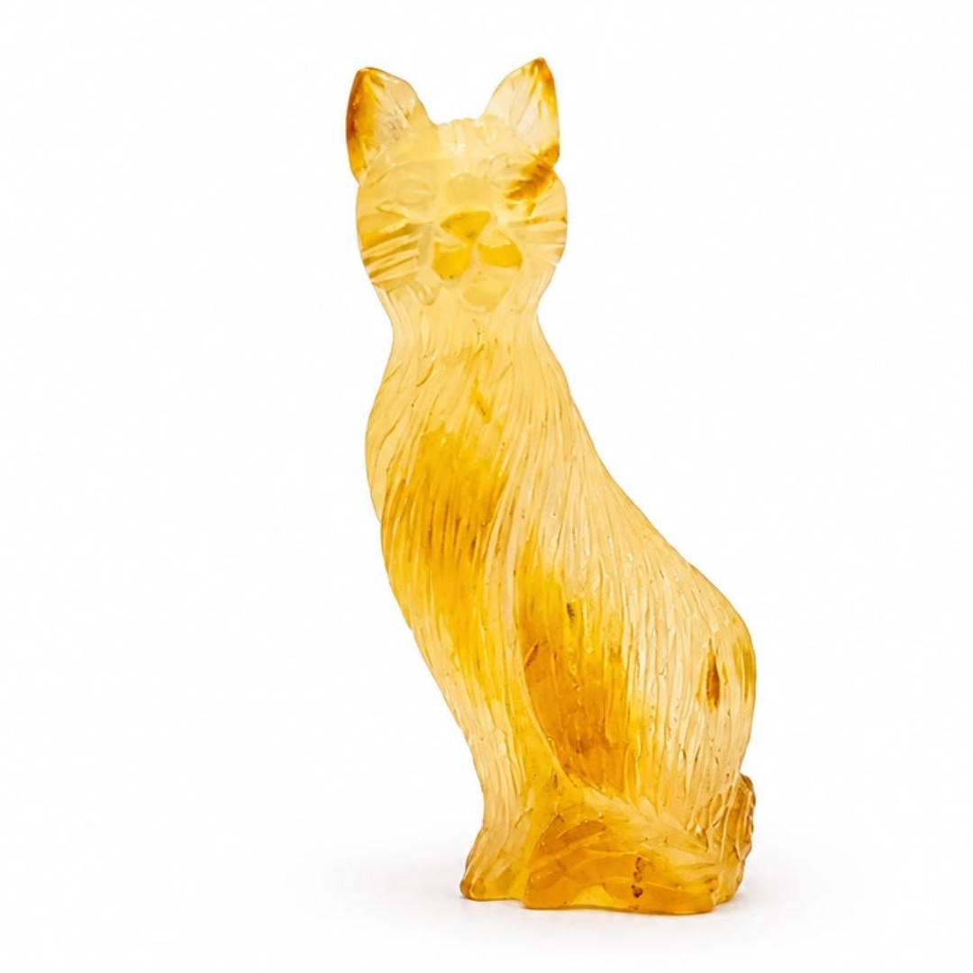 Honey Baltic amber cat figurine