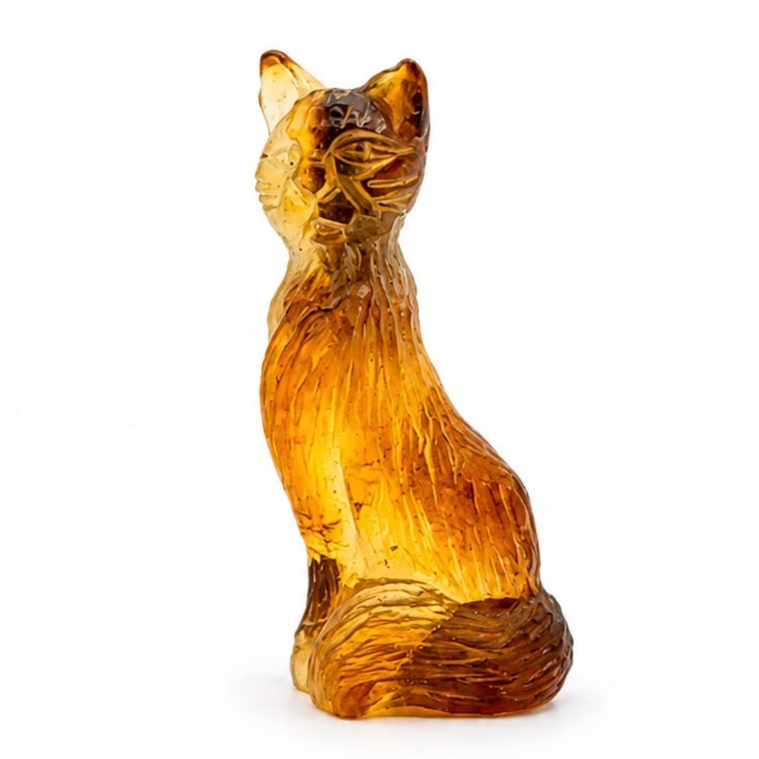 Cognac Baltic amber cat figurine