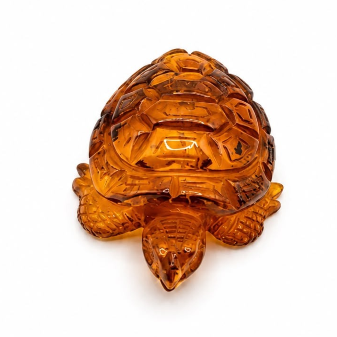 Cognac Baltic amber turtle figurine
