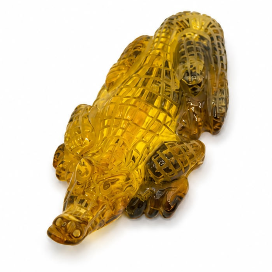 Green Baltic amber crocodile figurine