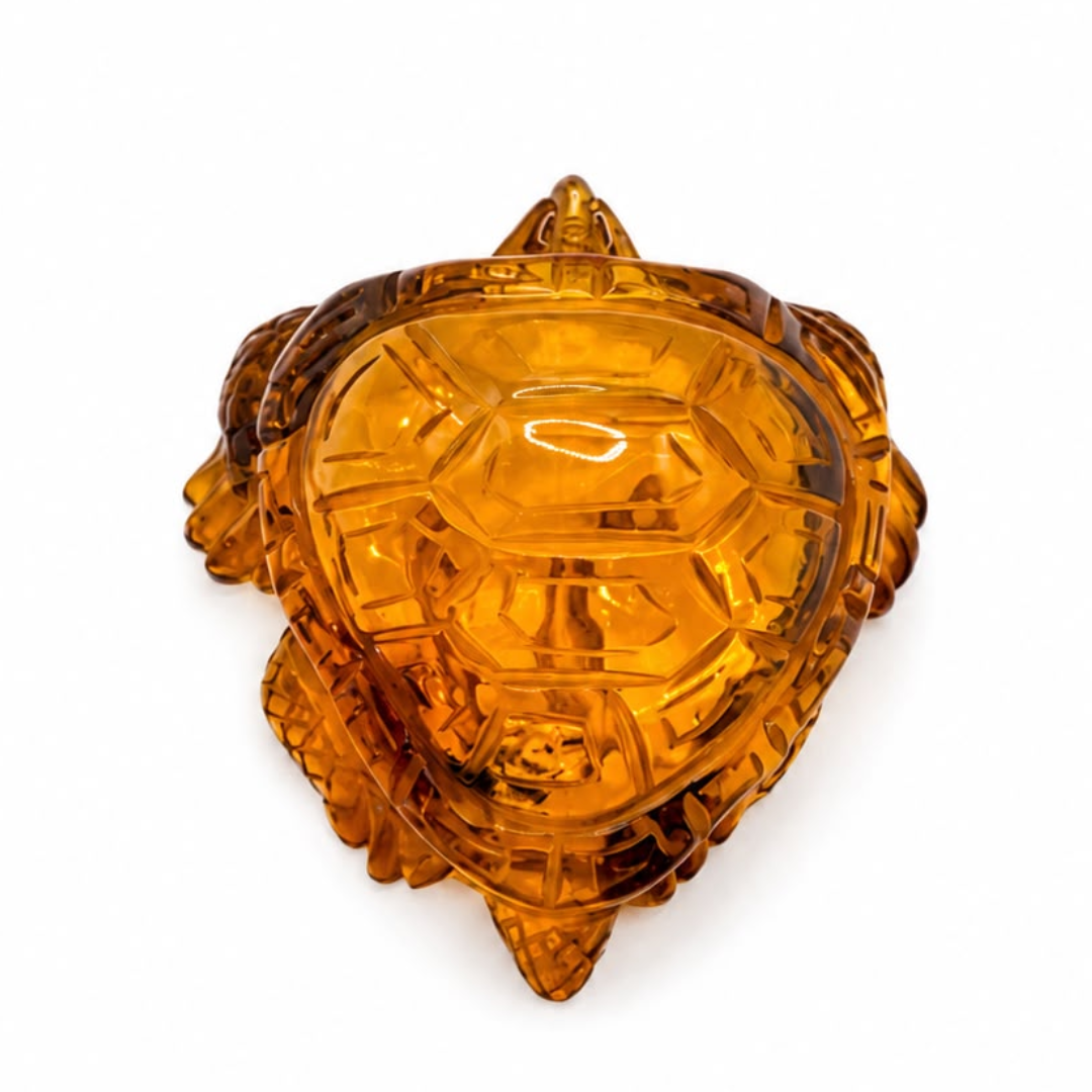 Cognac Baltic amber turtle figurine, alternate view