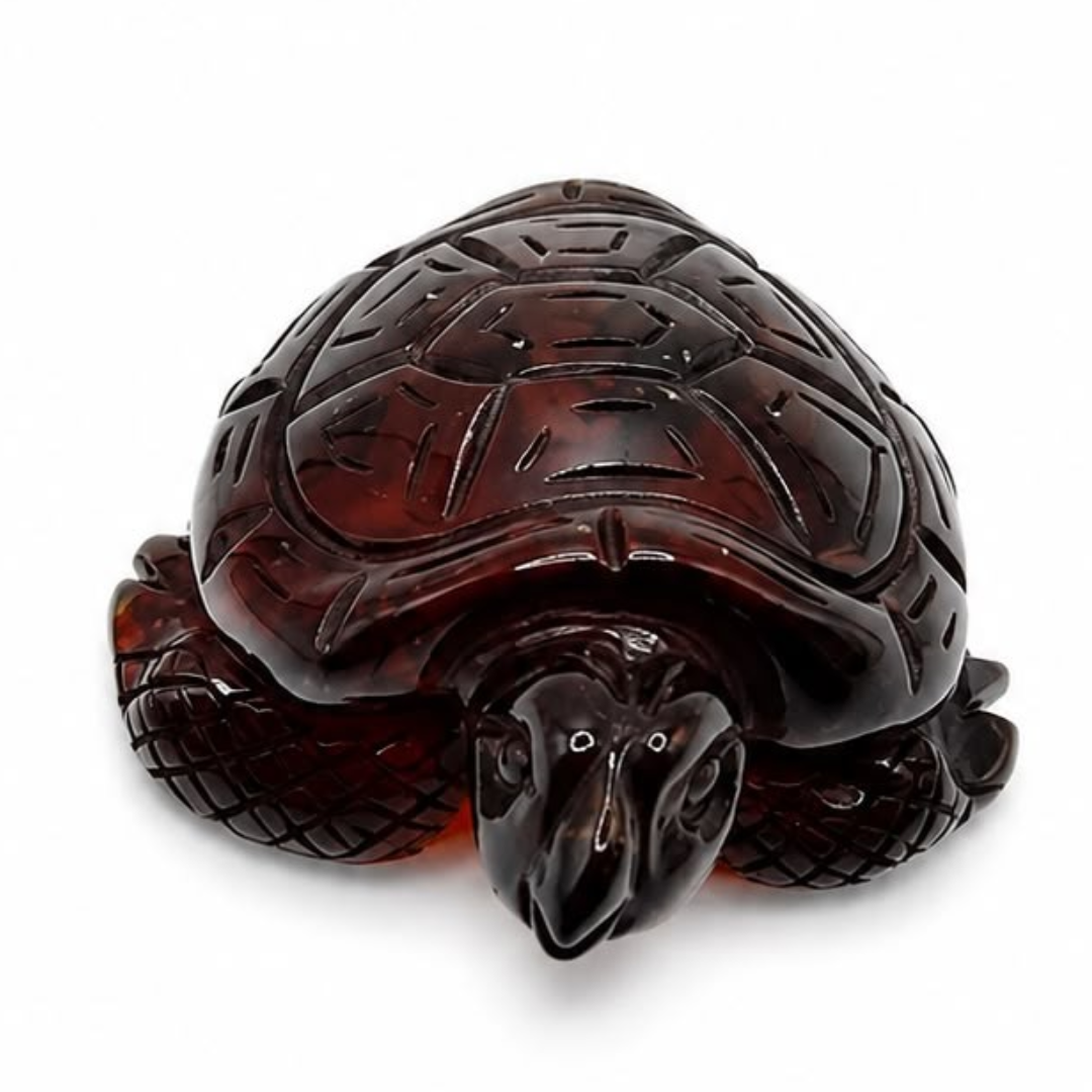 Dark cherry Baltic amber turtle figurine