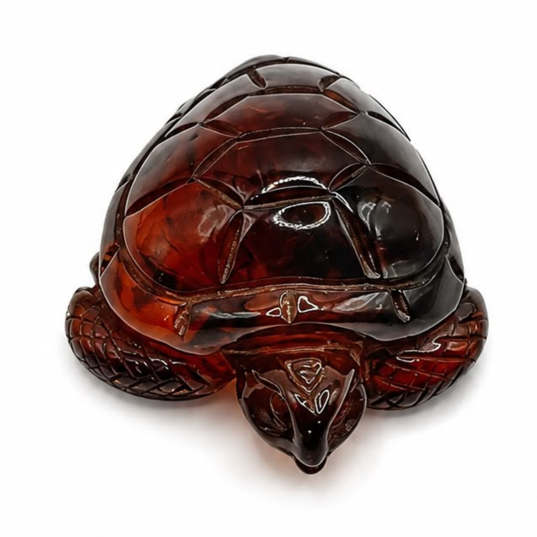 Dark cherry Baltic amber turtle figurine