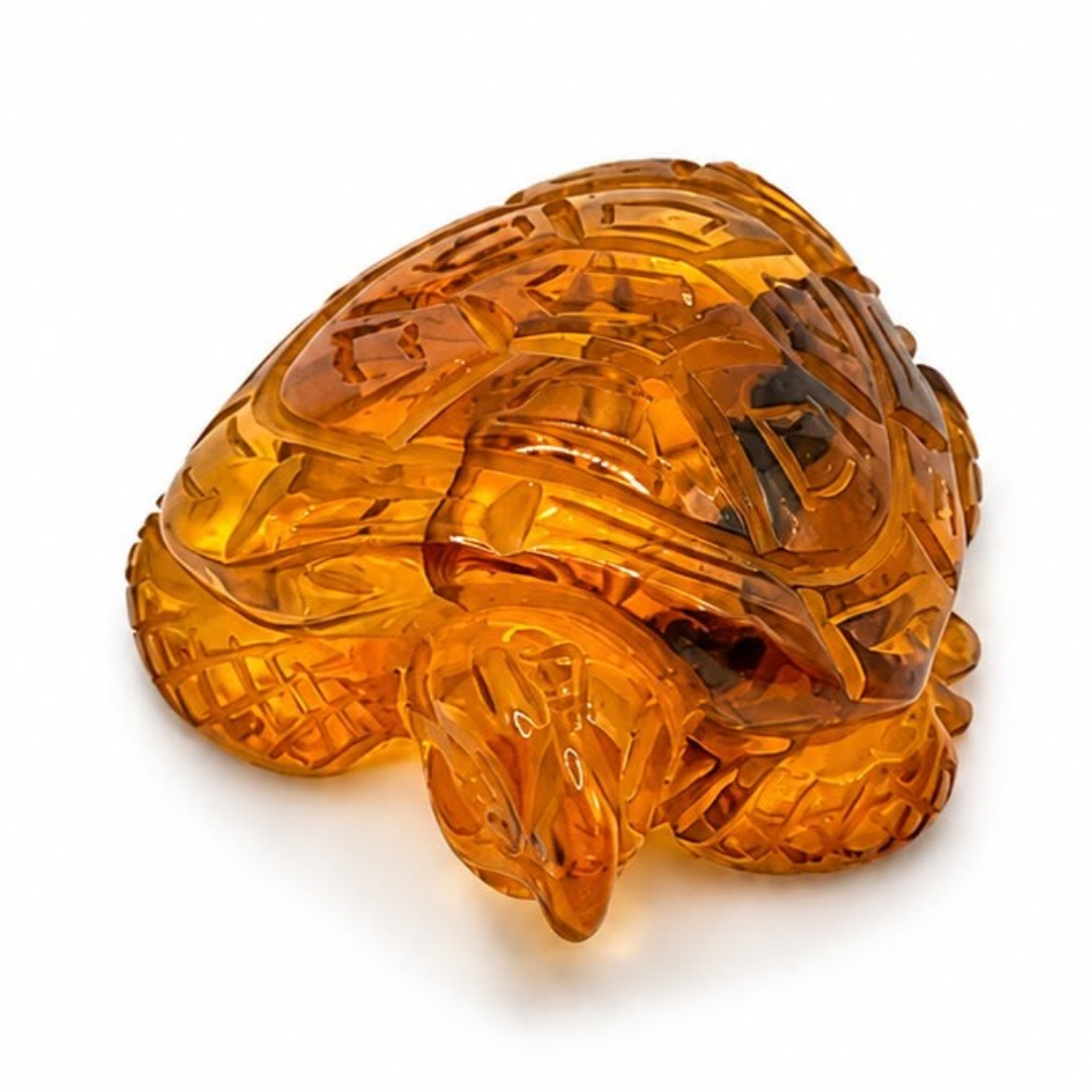 Cognac Baltic amber turtle figurine