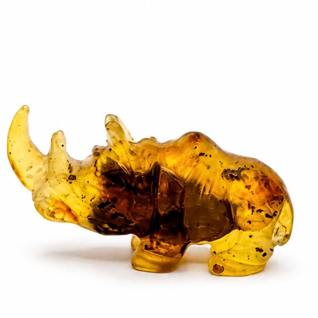 Honey Baltic amber rhino figurine