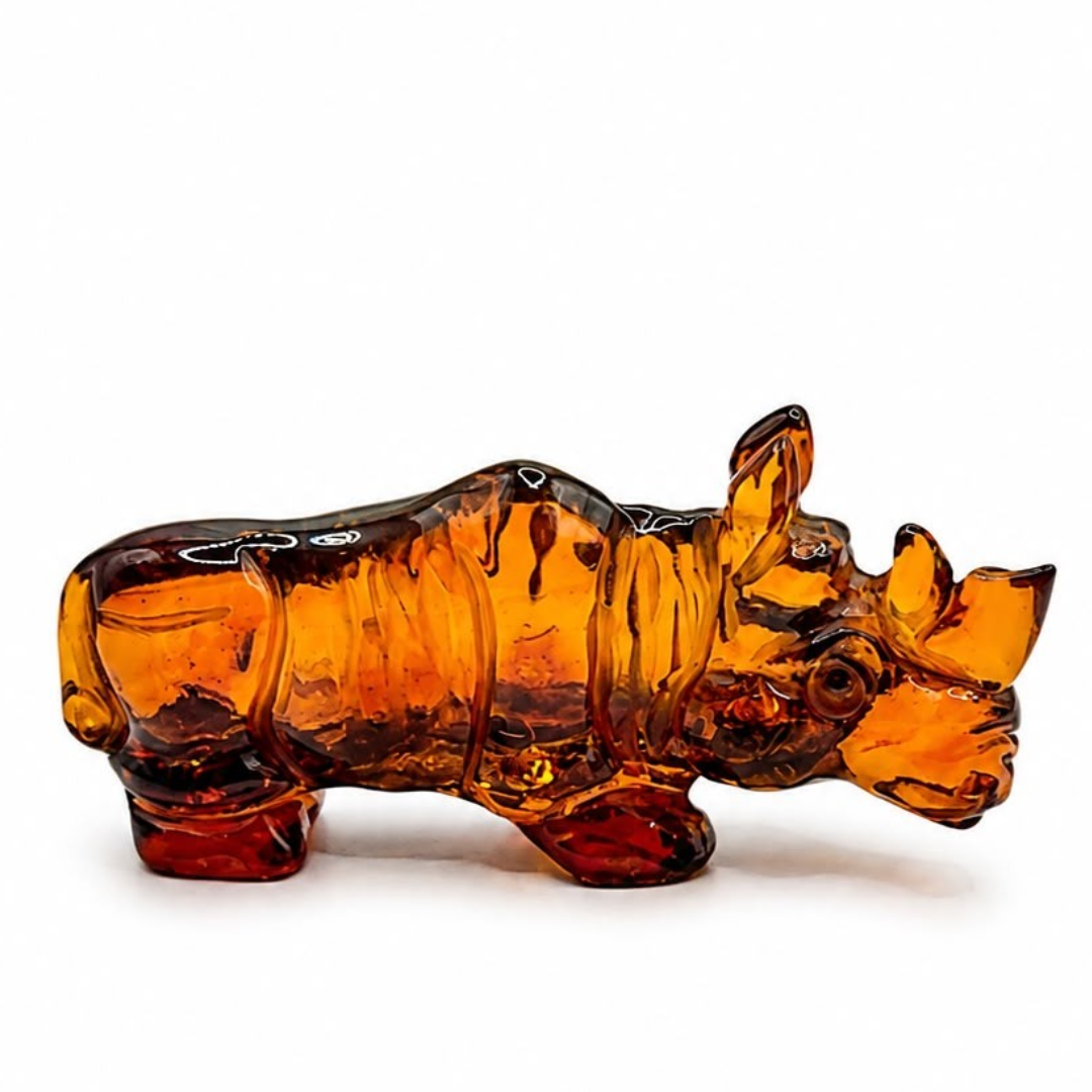 Cognac Baltic amber rhino figurine