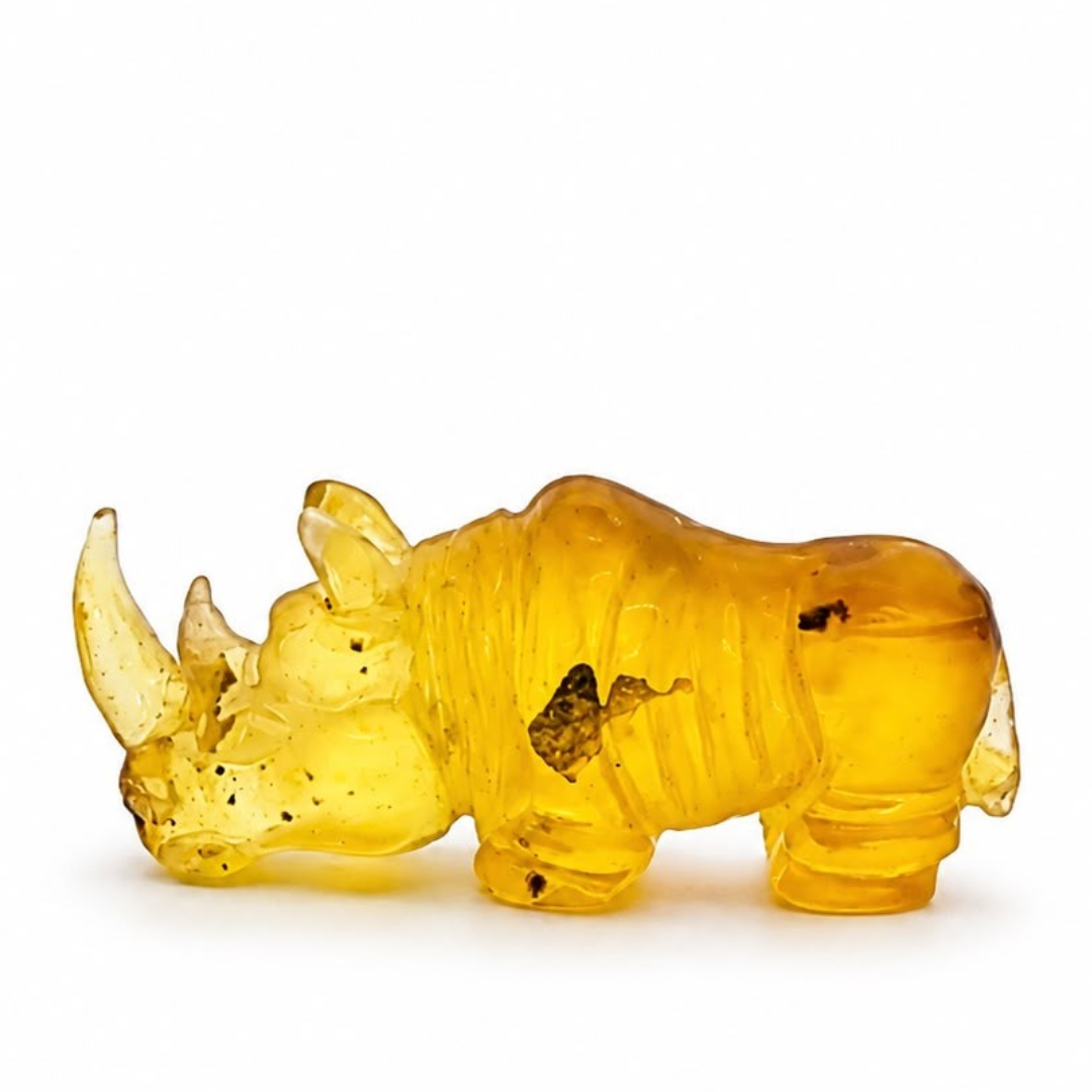 Honey Baltic amber rhino figurine
