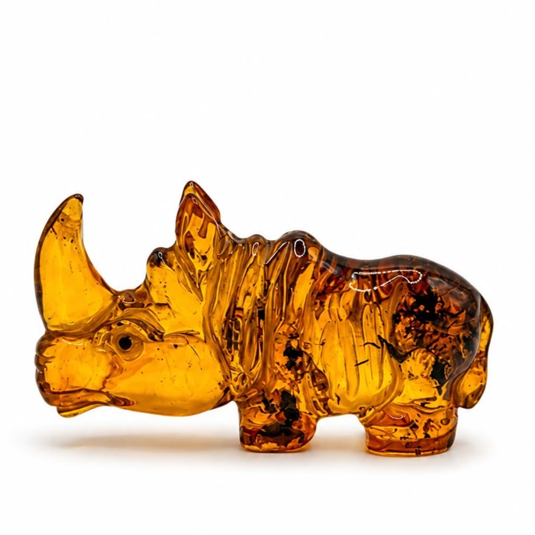 Cognac Baltic amber rhino figurine