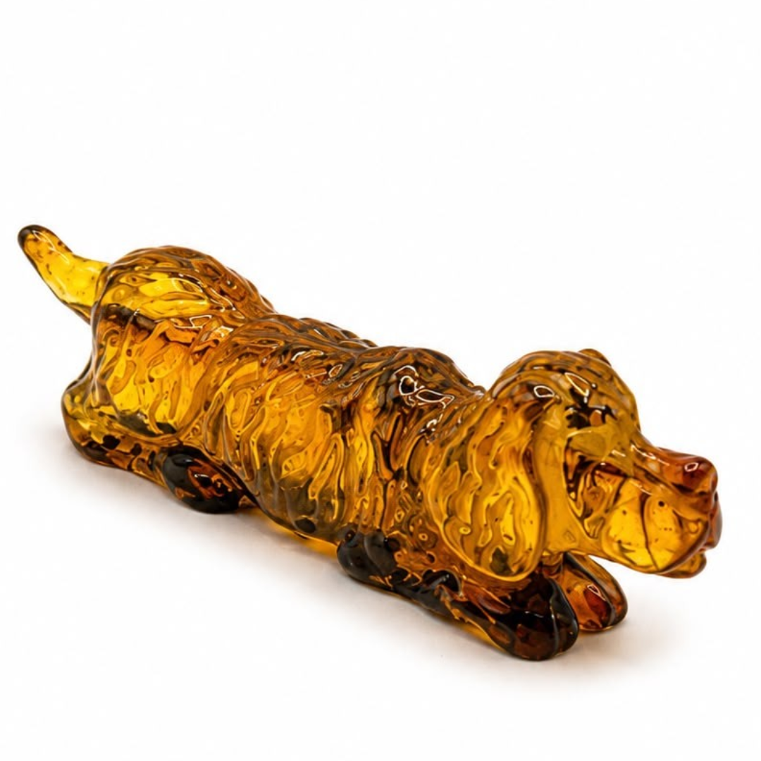 Honey Baltic amber dog figurine