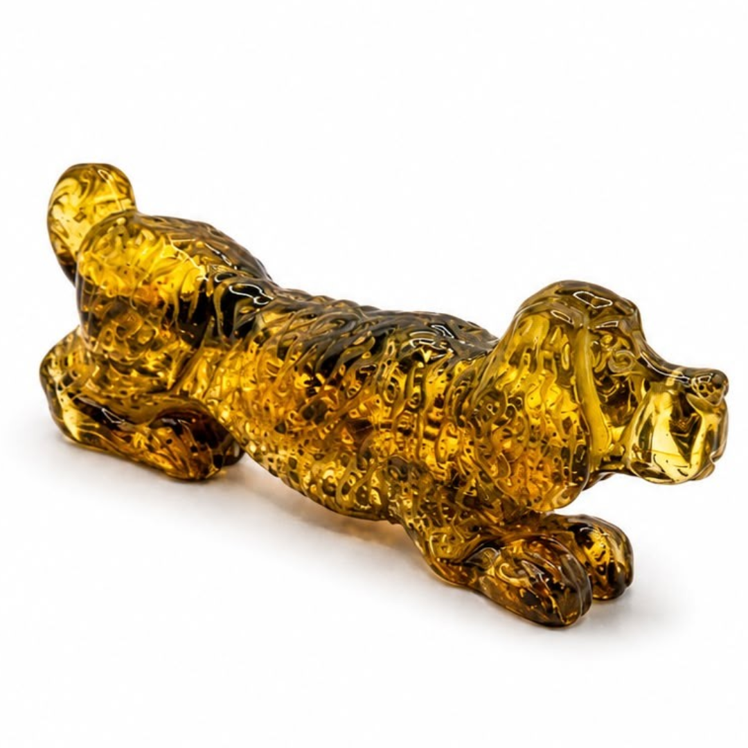 Green Baltic amber dog figurine