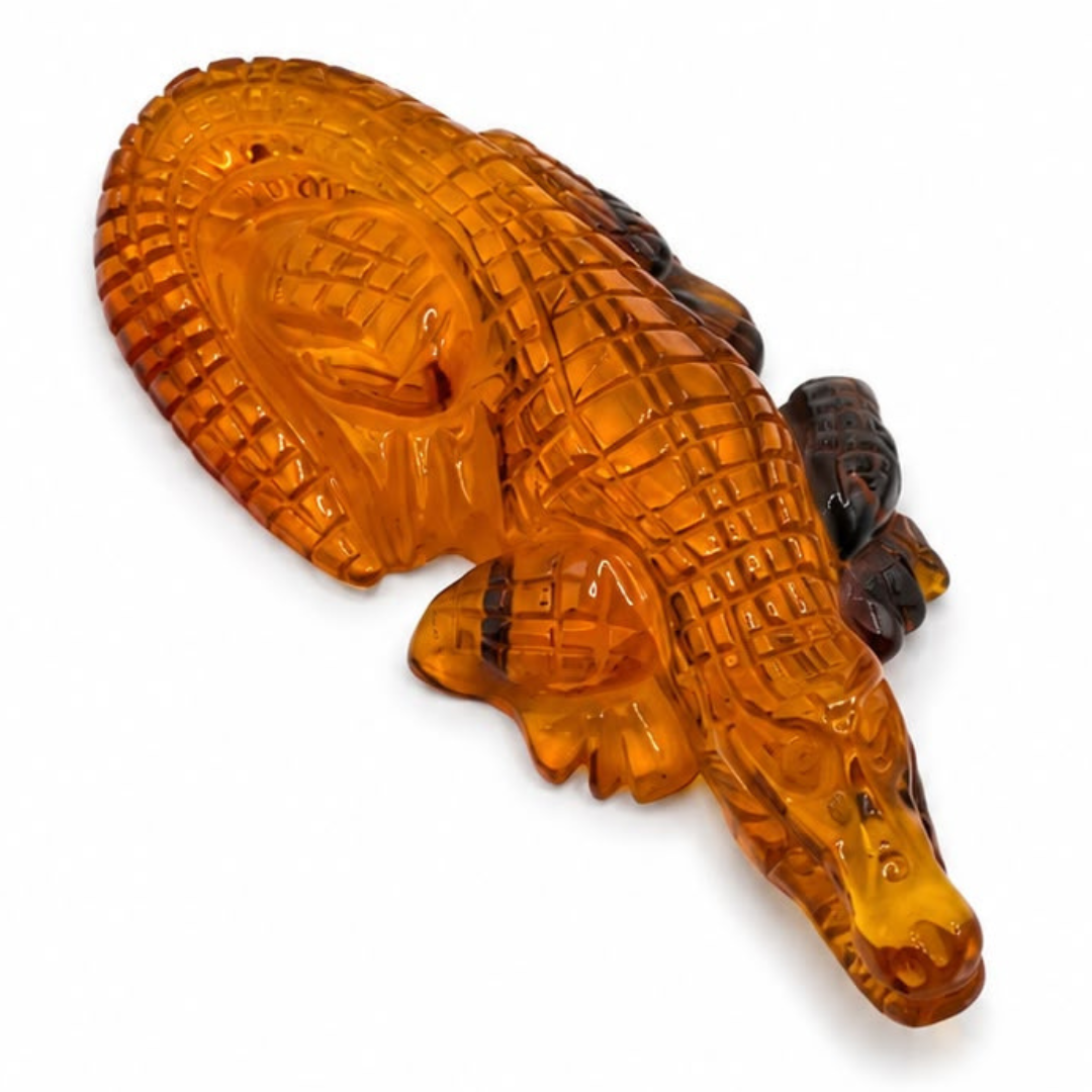 Cognac Baltic amber crocodile figurine