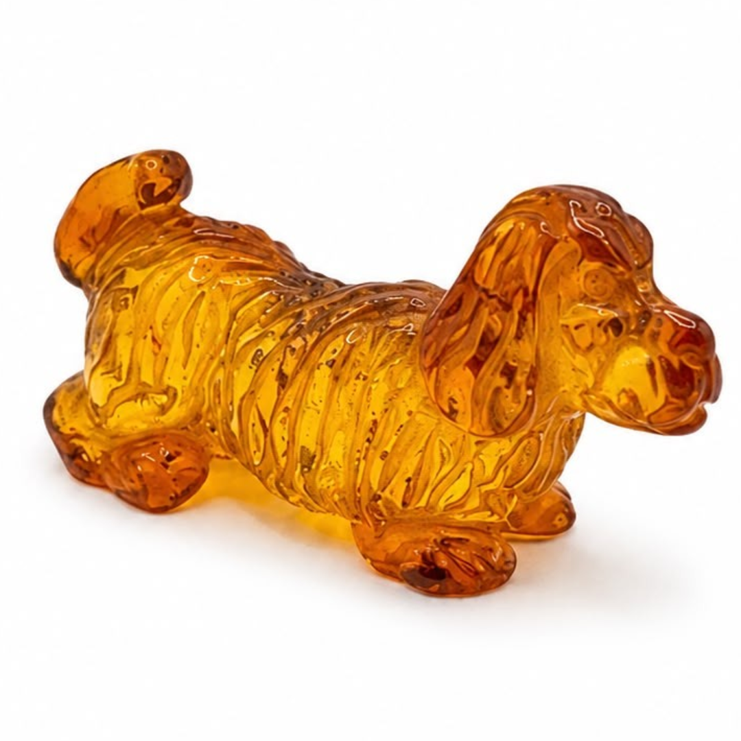Honey Baltic amber dog figurine