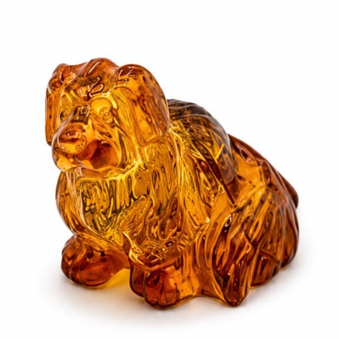 Cognac and honey Baltic amber dog figurine