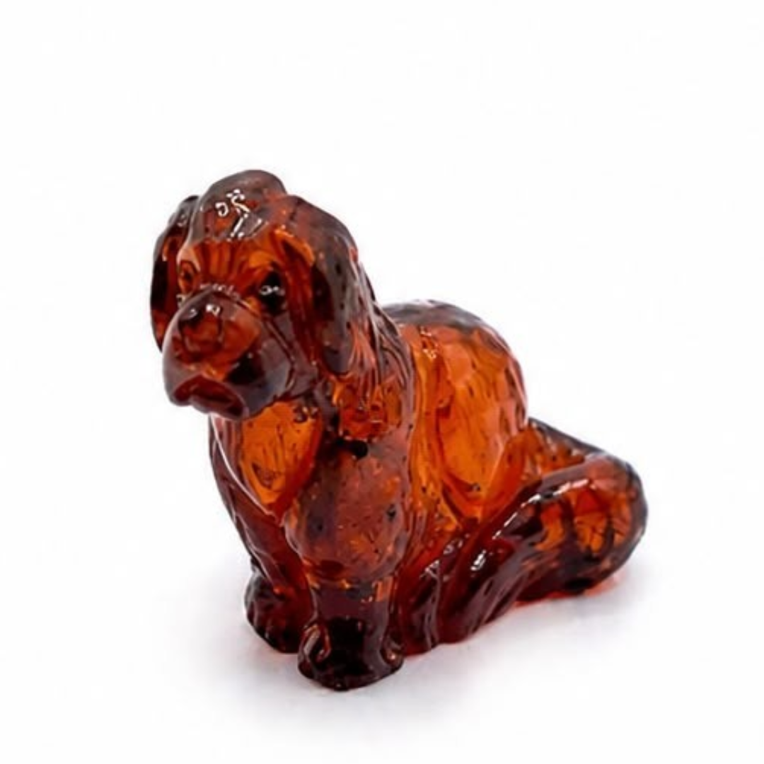 Cognac Baltic amber dog figurine