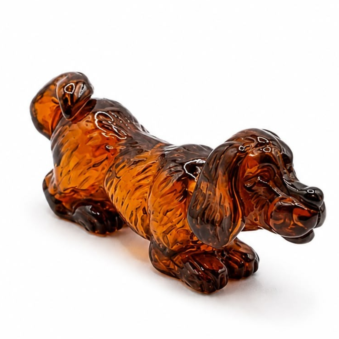 Cognac Baltic amber dog figurine