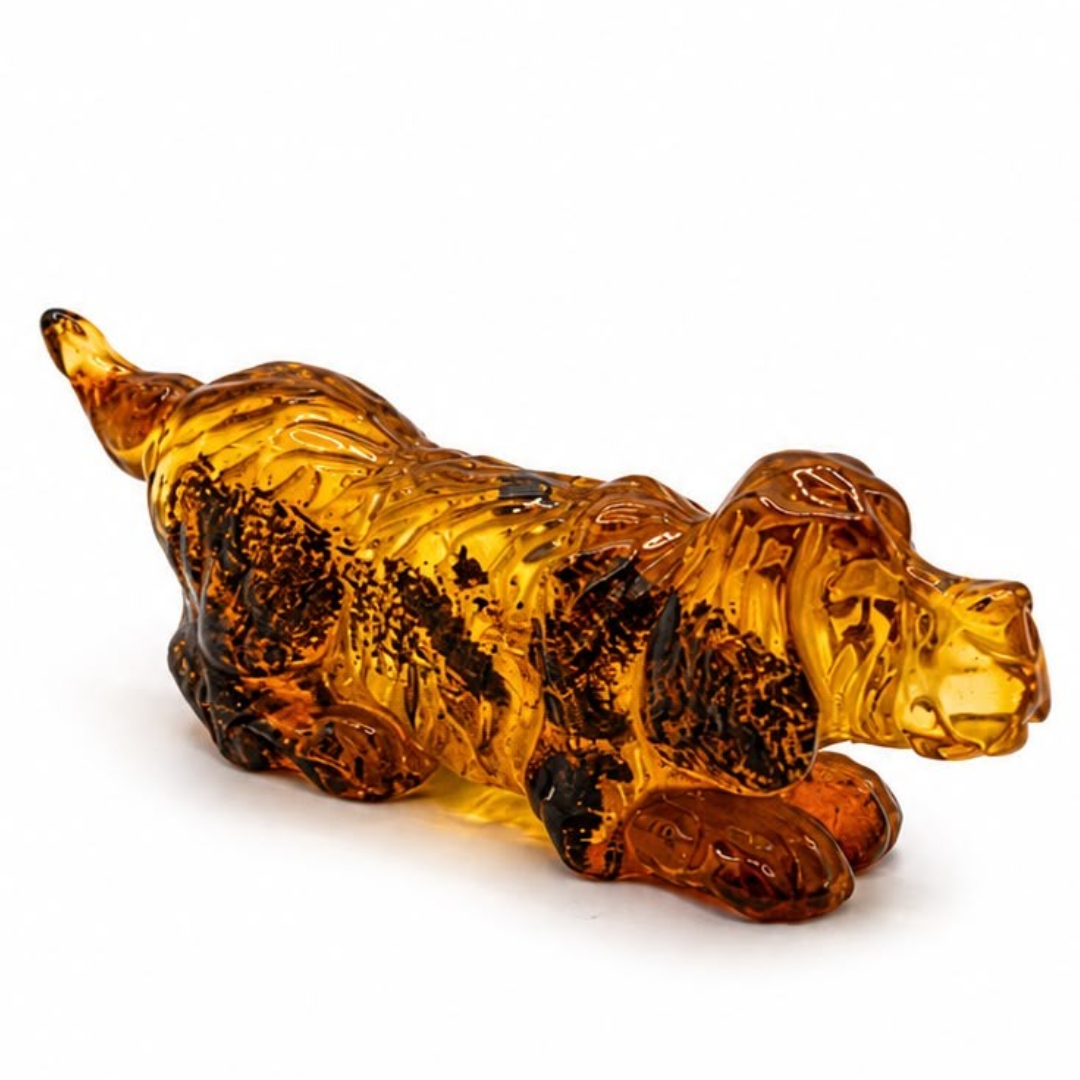 Cognac Baltic amber dog figurine