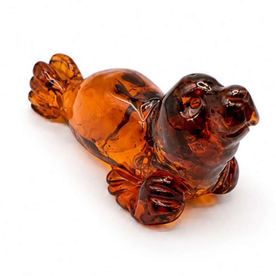 Cognac Baltic amber seal figurine