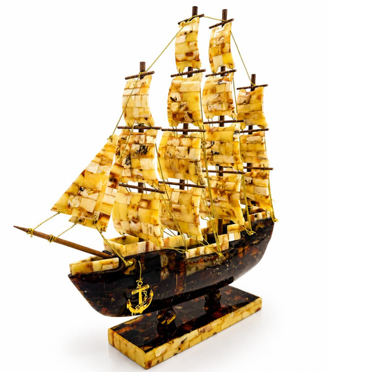 Handcrafted Tall Sailing Ship with Baltic Amber