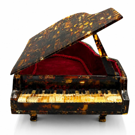Handcrafted Grand Piano Sculpture with Baltic Amber