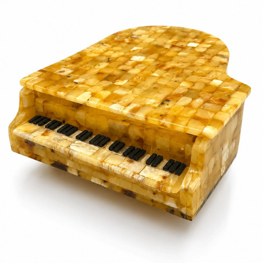 Handcrafted Grand Piano Sculpture with Baltic Amber