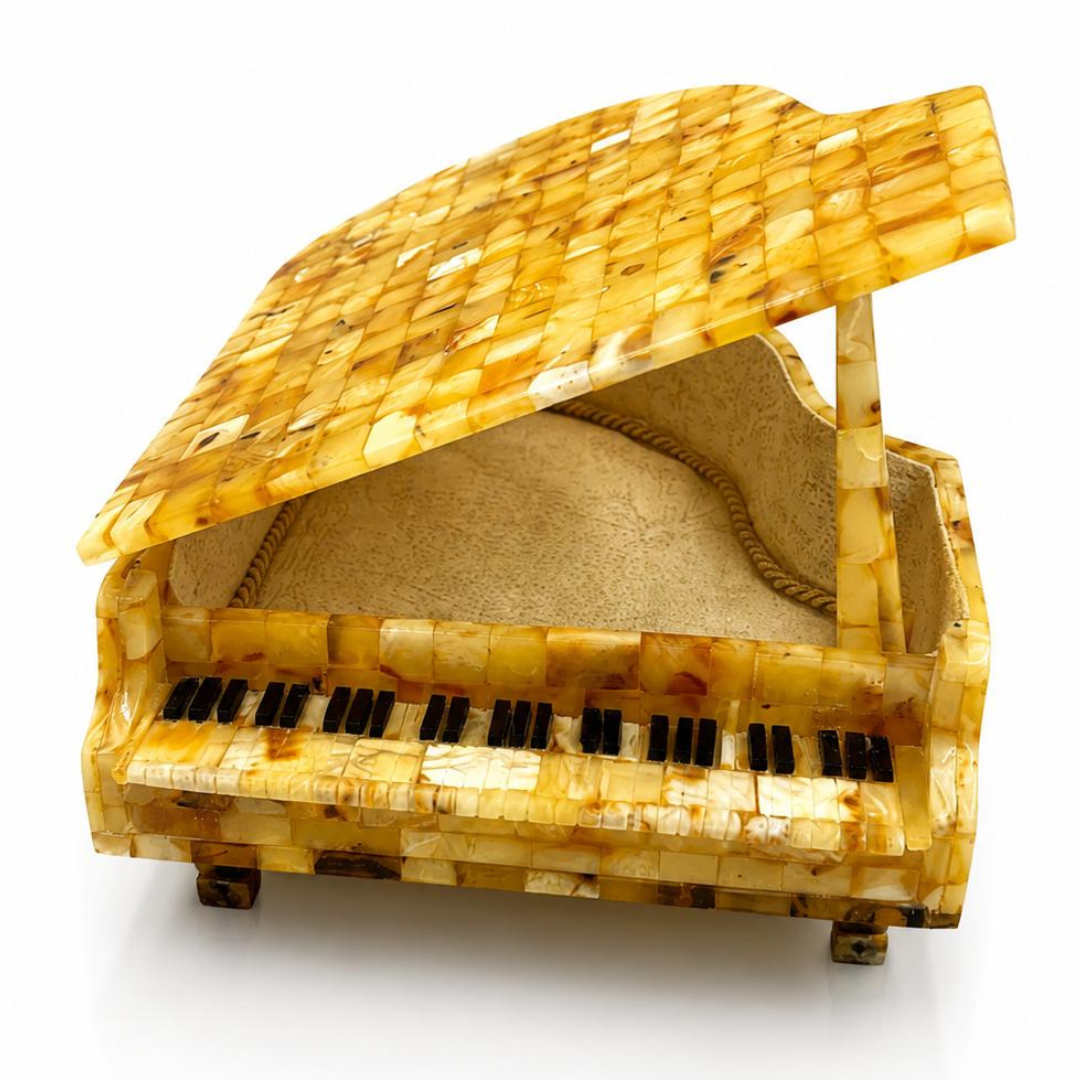 Handcrafted Grand Piano Sculpture with Baltic Amber