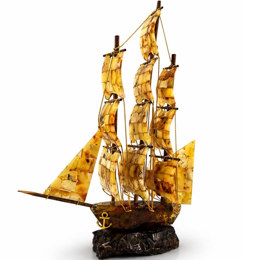 Handcrafted Sailing Ship with Baltic Amber