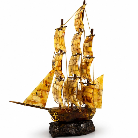 Handcrafted Sailing Ship with Baltic Amber