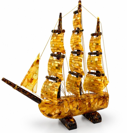Handcrafted Sailing Ship with Baltic Amber