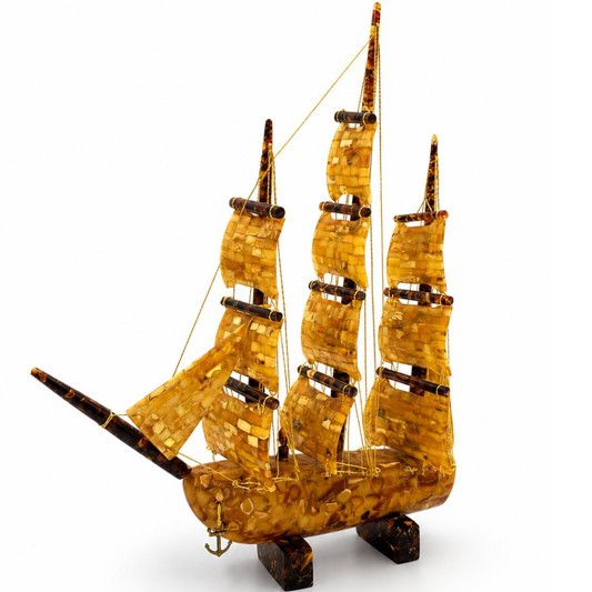 Handcrafted Sailing Ship with Baltic Amber