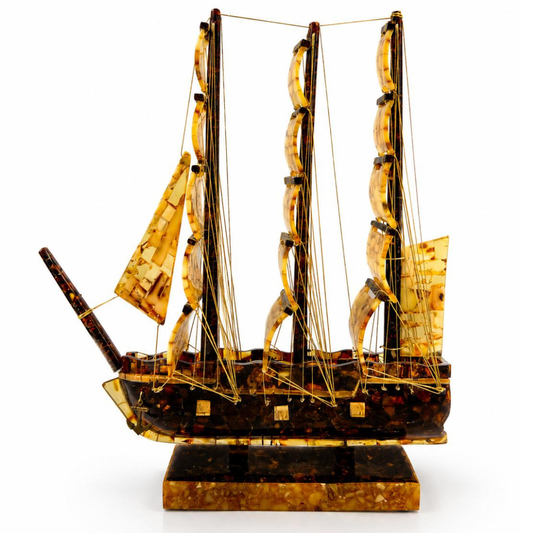 Handcrafted Classic Sailing Ship with Baltic Amber
